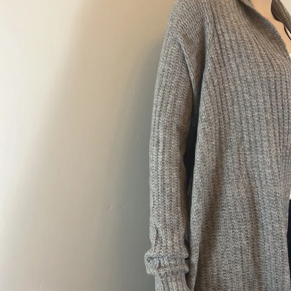 Zadig & Voltaire Taupe Gray Ana New Pointelle High Low Open Cardigan - Picture 5 of 7